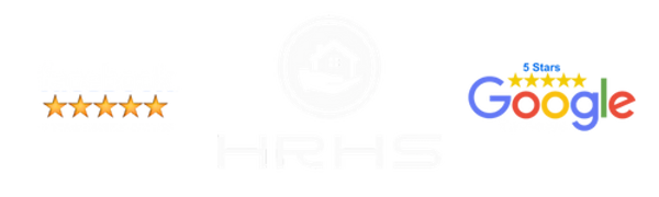 Facebook 5-star reviews, Hampton Roads House Solutions HRHS house logo, Google 5-star reviews